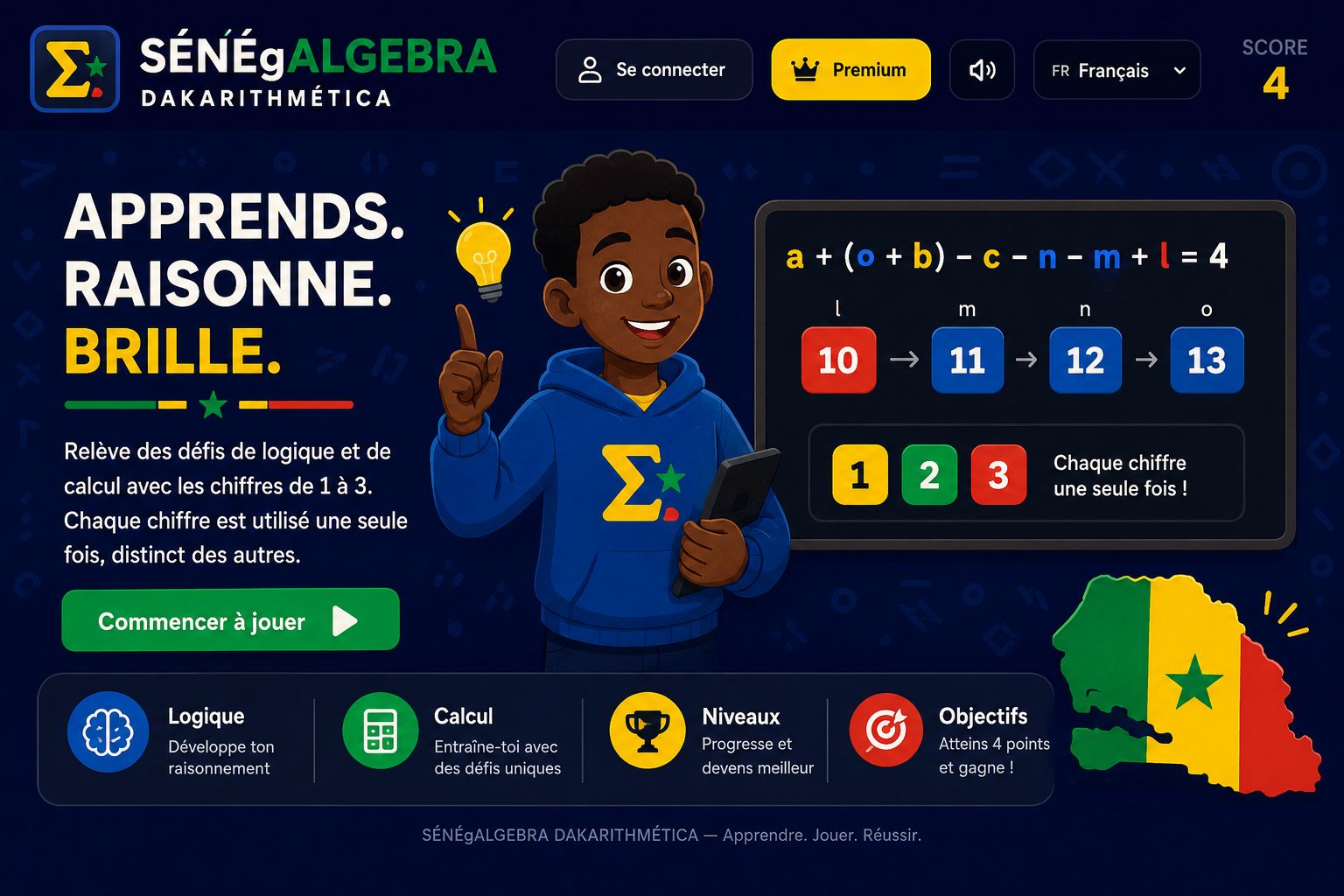SÉNÉgALGEBRA DAKARITHMÉTICA : un jeune joueur, des défis de calcul et les couleurs du Sénégal